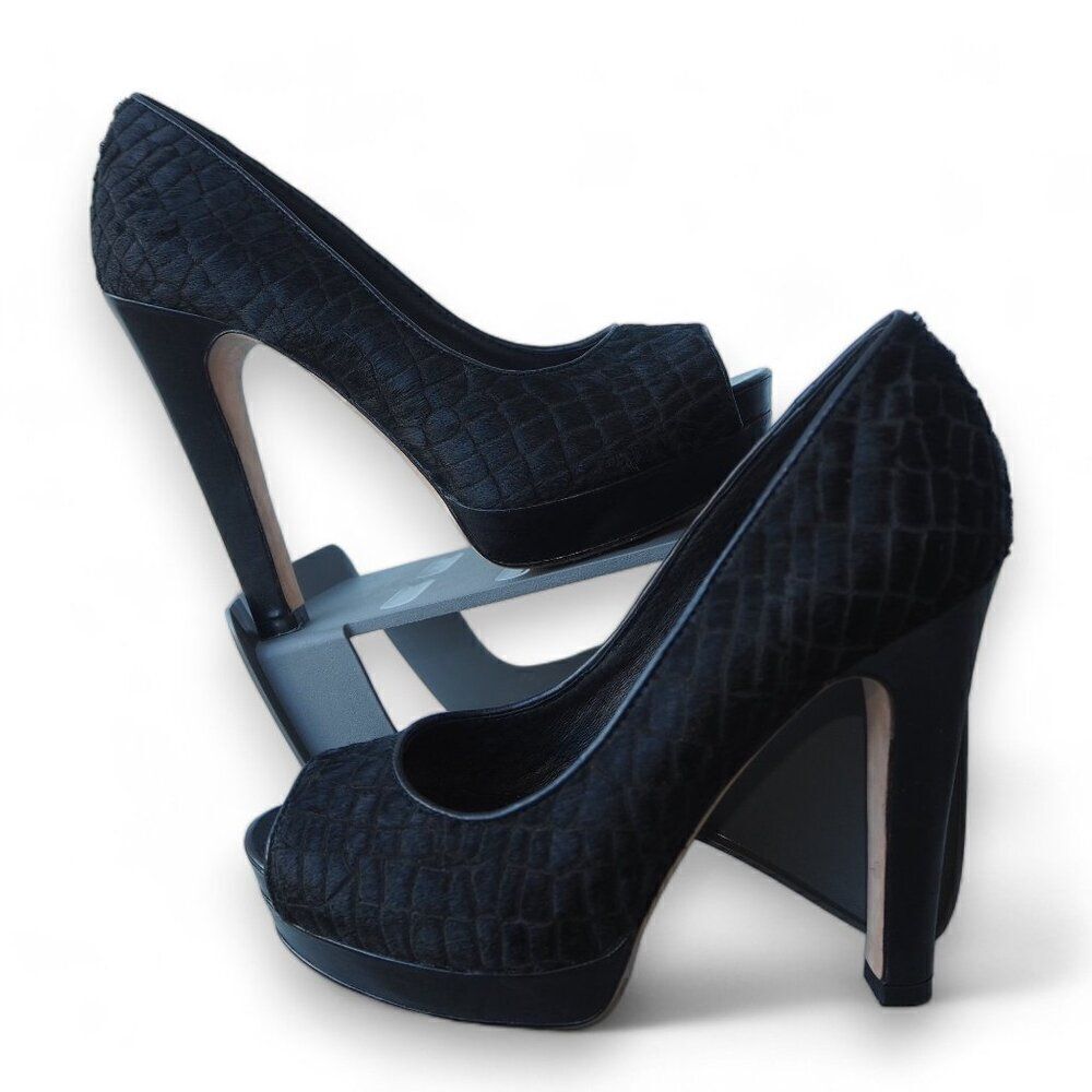 House of Harlow 1960 Dusty Croco Pony Hair Platform Peep Toe Pumps Women's 6.5‎